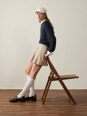 The Pleated Mini Skirt in Oxford Tan