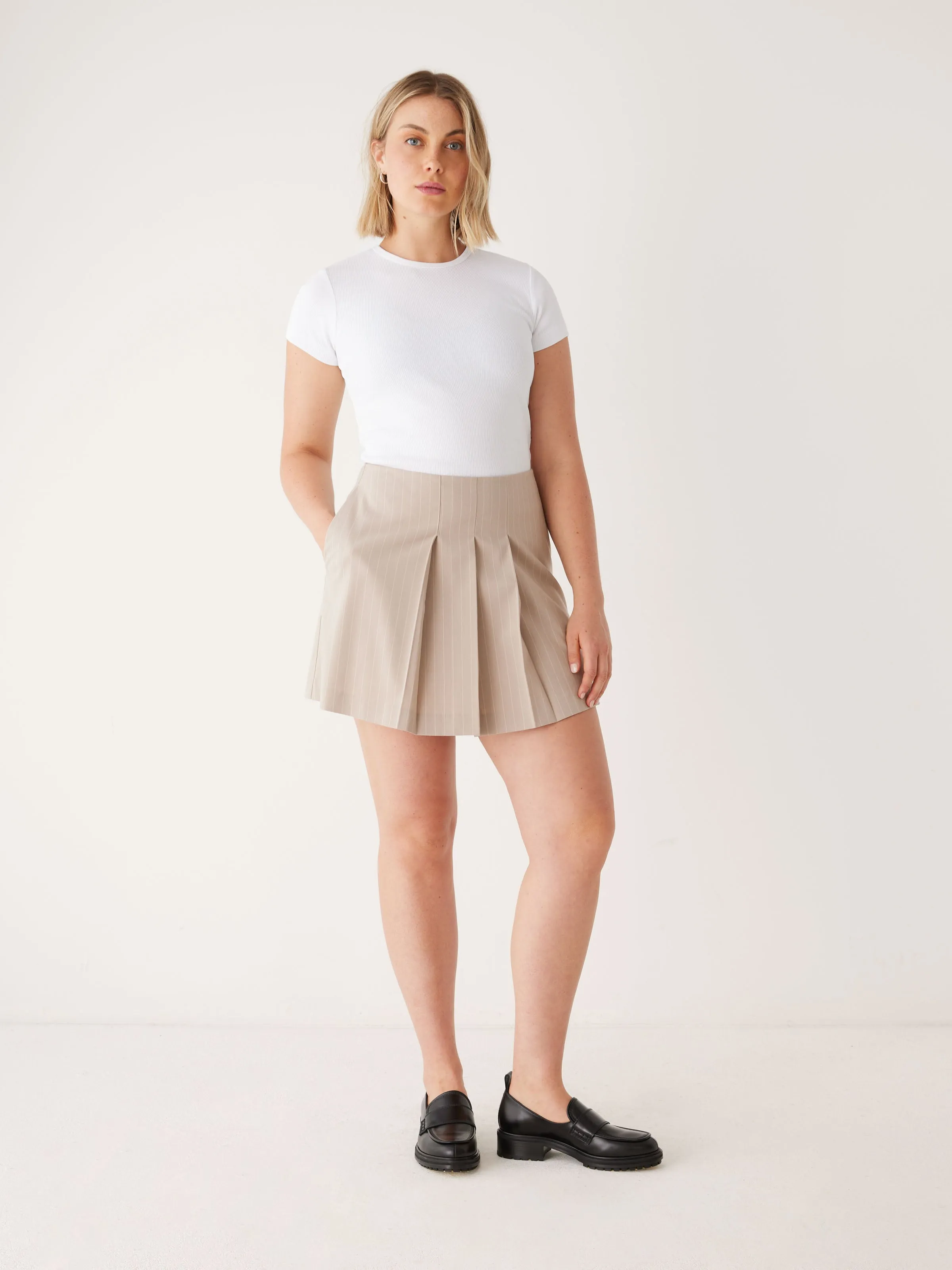 The Pleated Mini Skirt in Oxford Tan