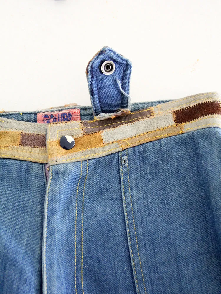 vintage 70s Laura denim jeans with leather, 28 x 32