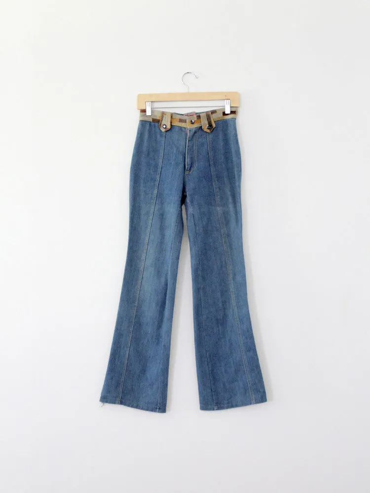 vintage 70s Laura denim jeans with leather, 28 x 32