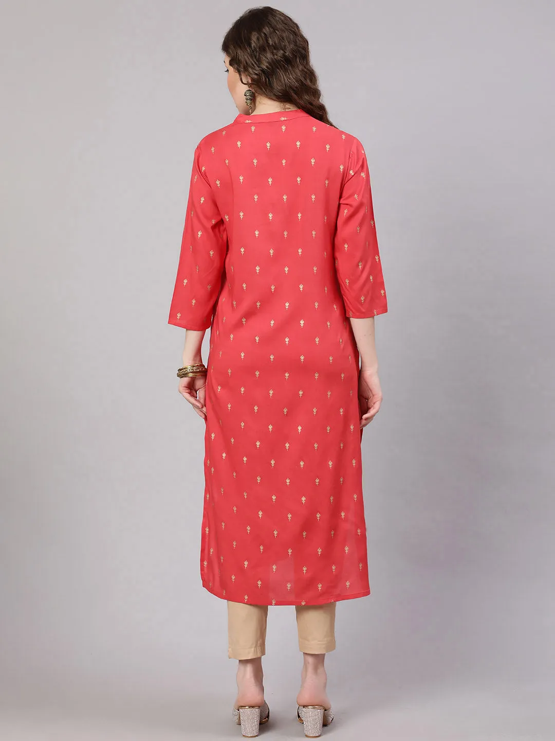 Women Peach Rayon Straight Kurta