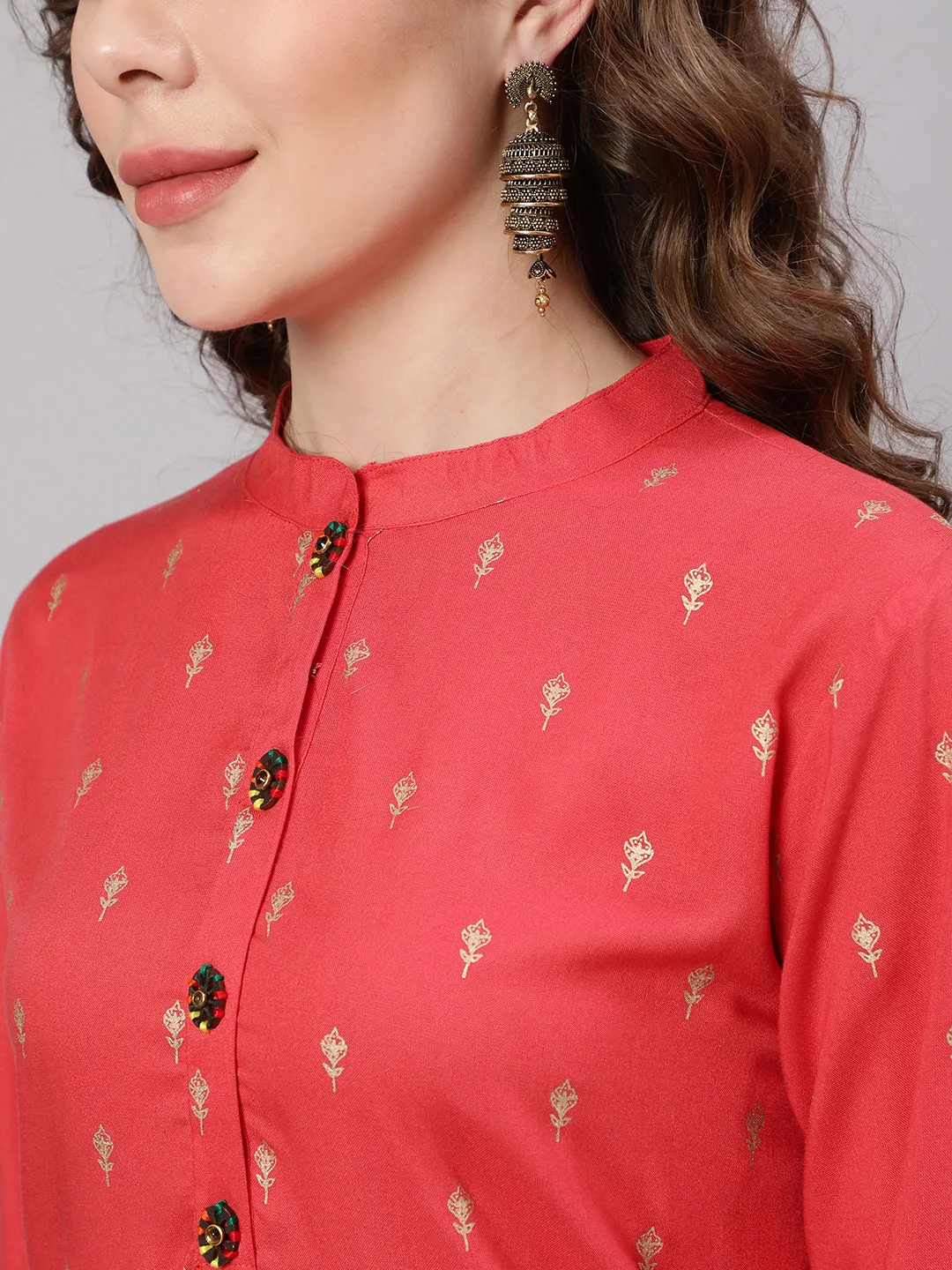 Women Peach Rayon Straight Kurta