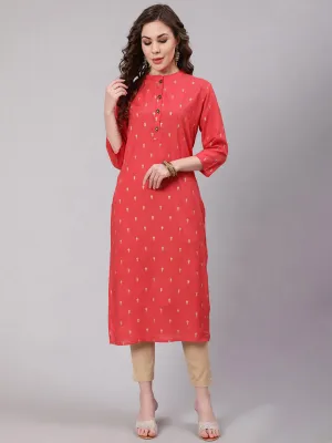 Women Peach Rayon Straight Kurta